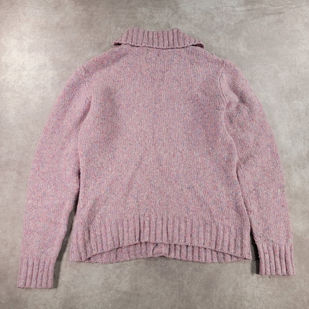 LL Bean Womens Pink Marl Cable Knit Wool Blend Button Front Cardigan Sweater M - Picture 7 of 7